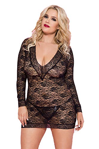 Algopix Similar Product 1 - Plus Size Long Sleeve Lace Chemise Set