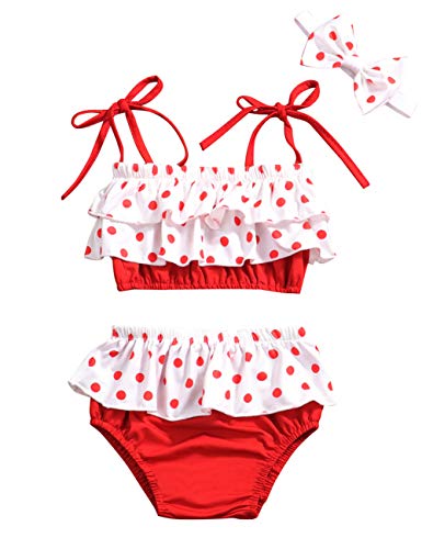 Algopix Similar Product 20 - Baby Girl Swimsuit Ruffle Red Dot Top