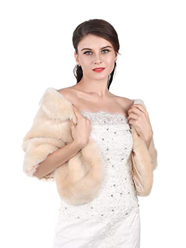 Algopix Similar Product 18 - Edary Women Wedding Faux Fur Wrap Beige