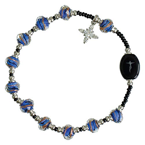 Algopix Similar Product 19 - Murano Glass Blue 8mm Rosary Bracelet
