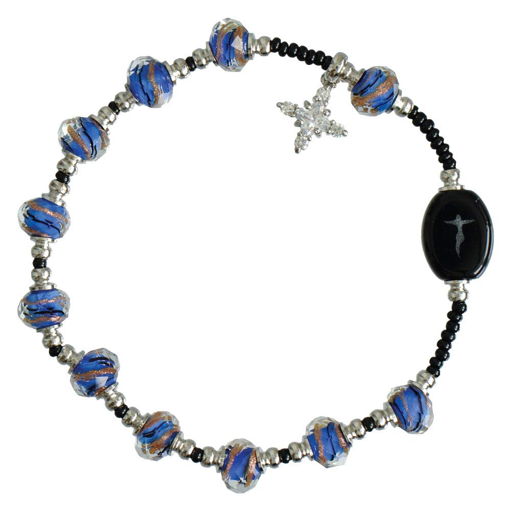 Algopix Similar Product 13 - Murano Glass Blue 8mm Rosary Bracelet