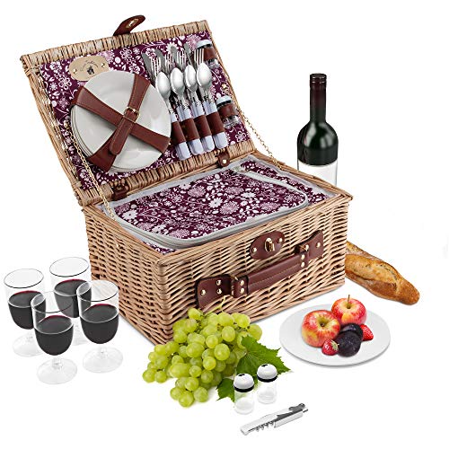 Algopix Similar Product 20 - Wicker Picnic Basket Set 4 Person