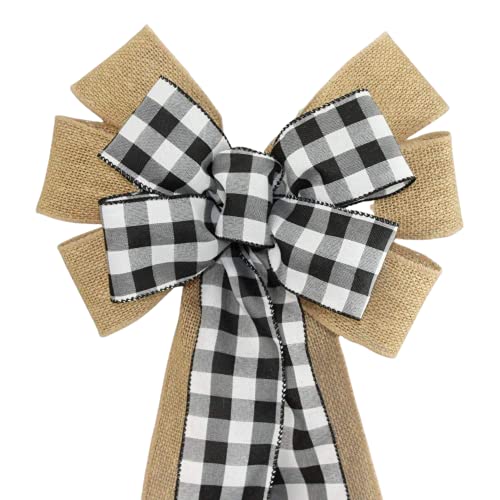 Algopix Similar Product 11 - Black White Buffalo Plaid Burlap Wreath