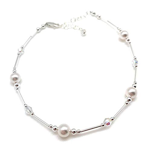 Algopix Similar Product 4 - Anklet White Pearl  Iridescent Crystal