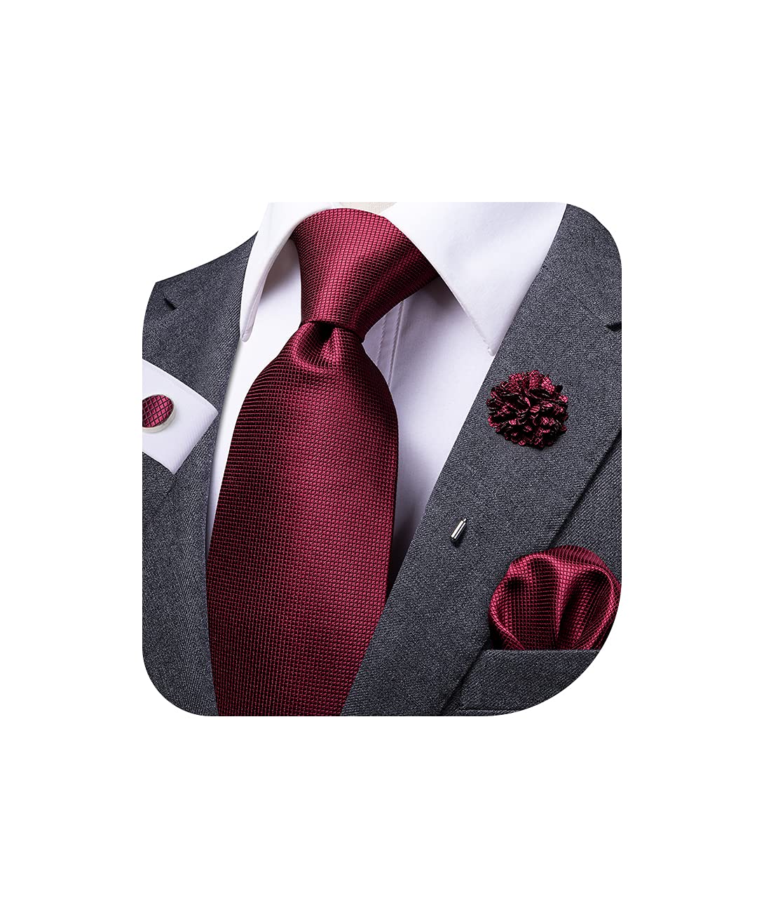 Algopix Similar Product 2 - Dubulle Wine Red Tie Set for Mens