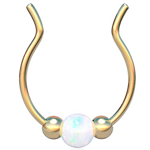 Algopix Similar Product 17 - Clip On Septum Ring  White Opal Thin