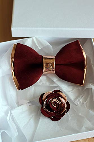 Algopix Similar Product 3 - Burgundy Maroon and Rose gold bow tie