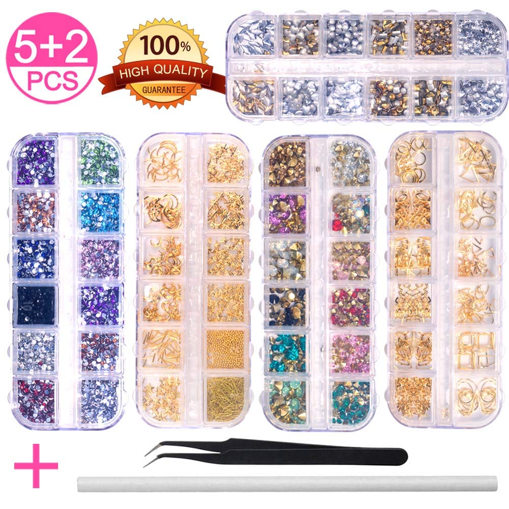 Algopix Similar Product 8 - 5 Boxes Nail Art Rhinestones Gold