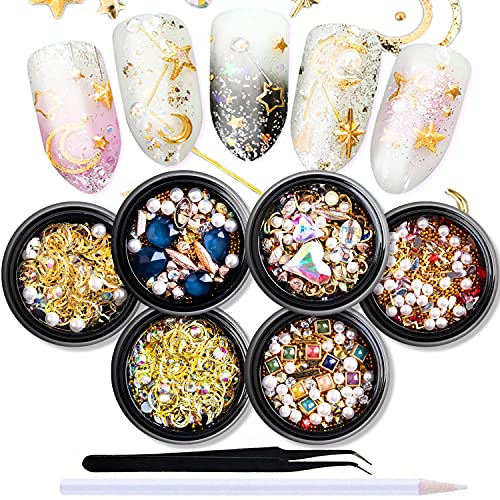 Algopix Similar Product 12 - SILPECWEE 6 Boxes 3d Nail Charms Gold