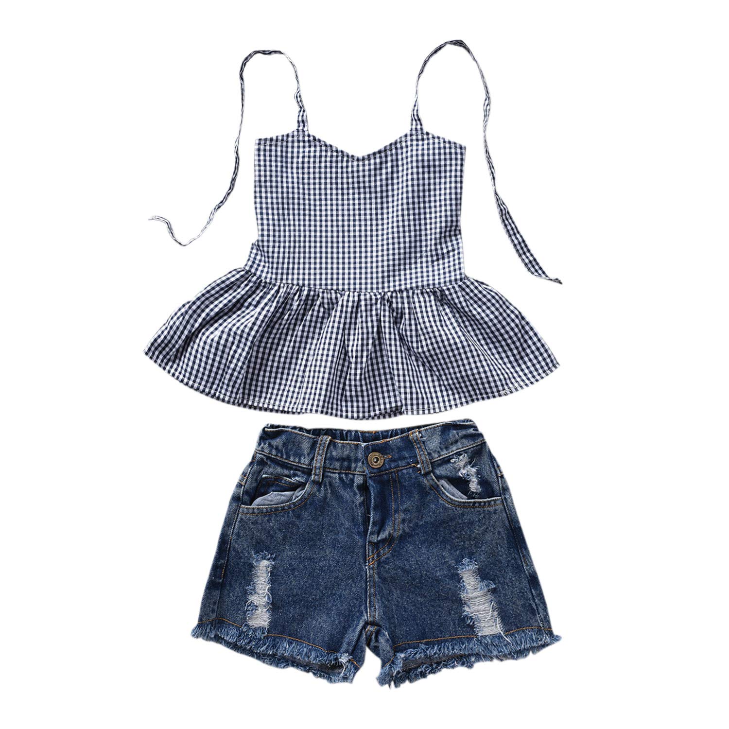 Algopix Similar Product 2 - Toddler Baby Girl Plaid Halter Ruffled