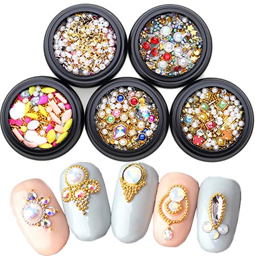 Algopix Similar Product 12 - 5 Pcs Nails Pearls Metal Nail Art Studs