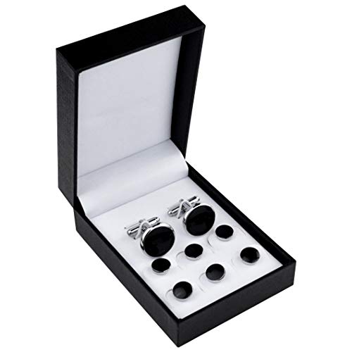 Algopix Similar Product 14 - Black Silver Tuxedo Studs and Cufflinks