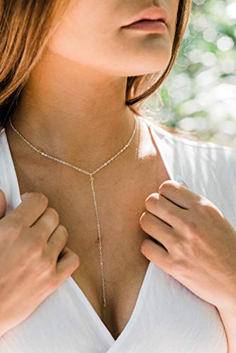 Algopix Similar Product 16 - Dainty beaded citrine lariat Y necklace