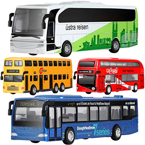Algopix Similar Product 11 - GEYIIE Bus Toys Set Of 4 Kids DieCast