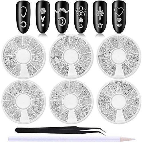 Algopix Similar Product 16 - WOKOTO 6 Boxes Silver Hollow Nail Art