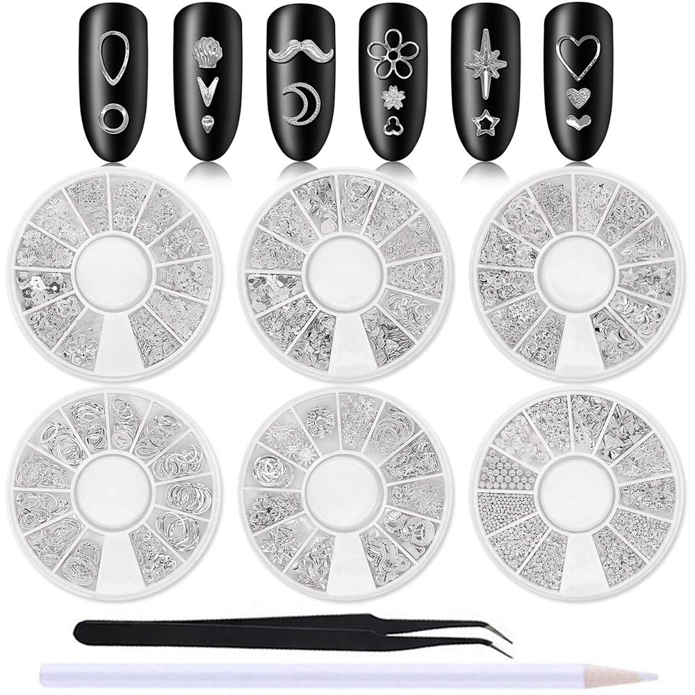 Algopix Similar Product 4 - WOKOTO 6 Boxes Silver Hollow Nail Art