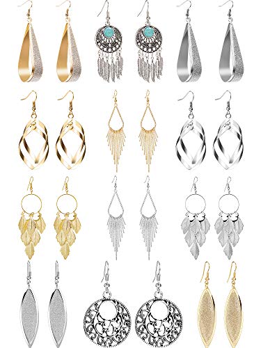 Algopix Similar Product 7 - 12 Pairs Drop Dangle Earrings Golden