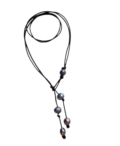 Algopix Similar Product 8 - Black Leather Black Pearl Y necklace