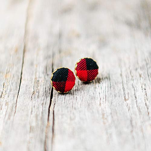 Algopix Similar Product 6 - Buffalo Plaid tiny stud earrings for