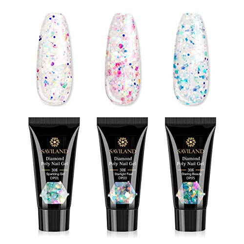 Algopix Similar Product 13 - Saviland 3 Colors Glitter Poly Nail Gel
