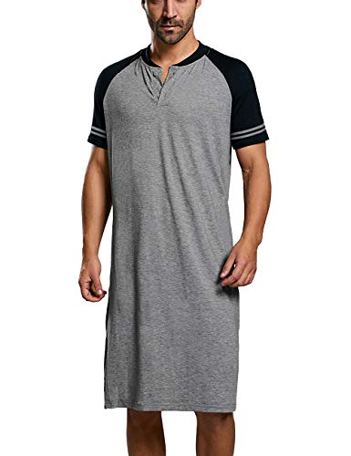 Algopix Similar Product 17 - Mens Cotton Nightshirts Raglan Short