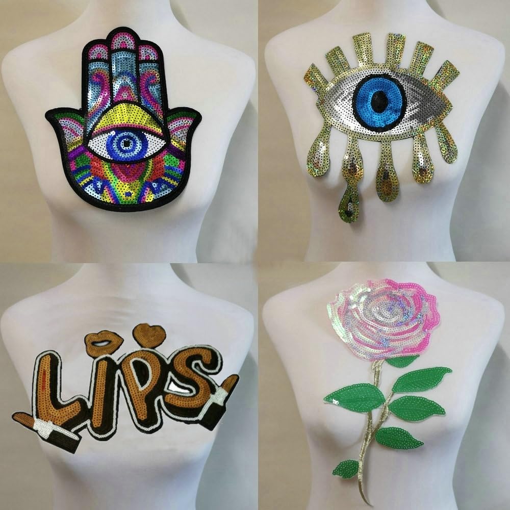 Algopix Similar Product 10 - Sequin Embroidered Hand Eye Rose Patch