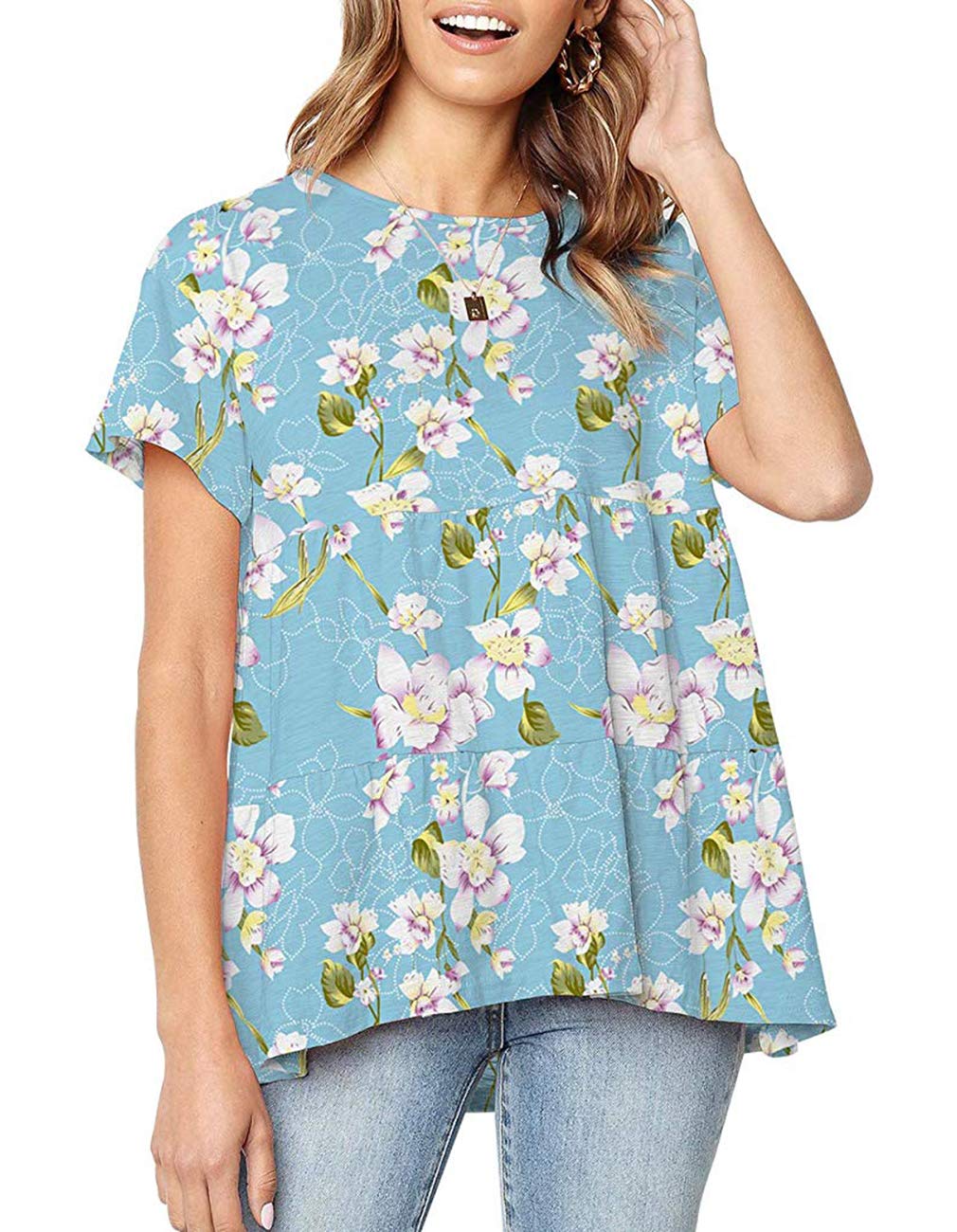 Algopix Similar Product 6 - Sanifer Womens Peplum Floral Tops
