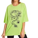 Algopix Similar Product 12 - Women Dragon Print TShirt O Neck Loose