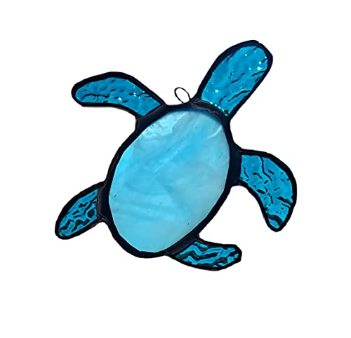 Algopix Similar Product 3 - Teal Blue Sea Turtle Stained Glass Sun