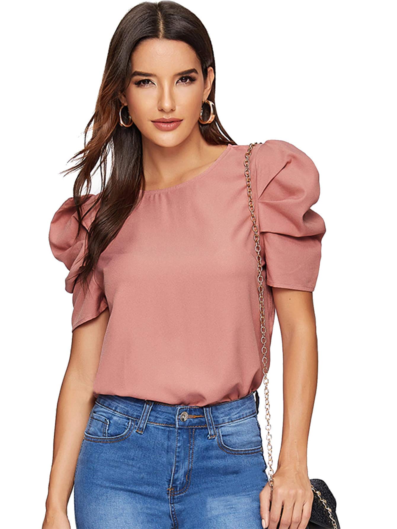 Algopix Similar Product 9 - Floerns Womens Round Neck Short Puff