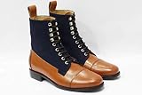 Algopix Similar Product 9 - Handmade Men Blue Brown Ankle High