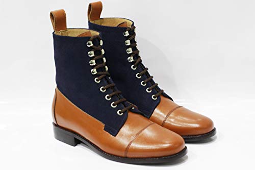 Algopix Similar Product 16 - Handmade Men Blue Brown Ankle High