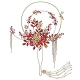 Algopix Similar Product 1 - JJZXD Bridal Hand Fans Red Metal Leaves