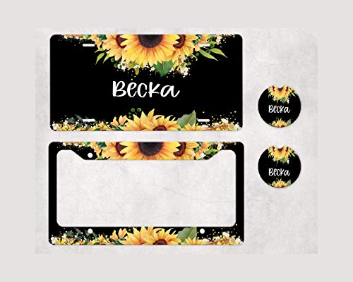 Algopix Similar Product 19 - Personalized Sunflowers License Plate