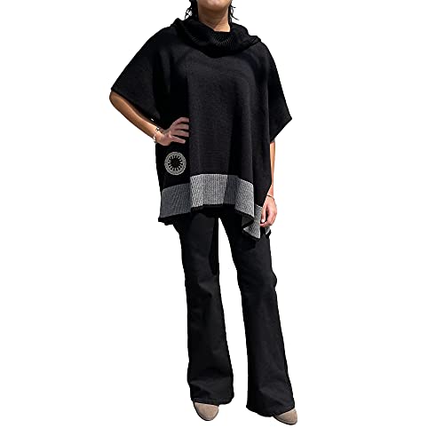 Algopix Similar Product 14 - BLACK PONCHO ribbed cowl neck grey