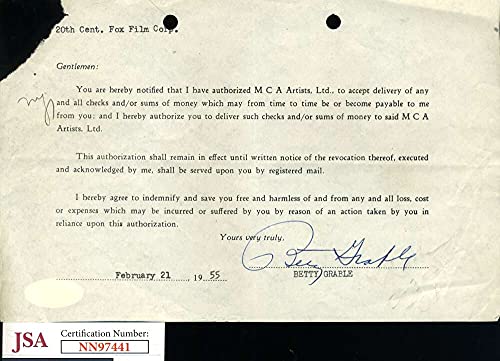 Algopix Similar Product 7 - Betty Grable JSA Coa Signed 1955 20tH