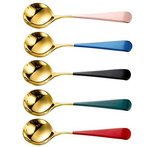 Algopix Similar Product 14 - FRCOLOR Round Teaspoons 5Pcs Stainless