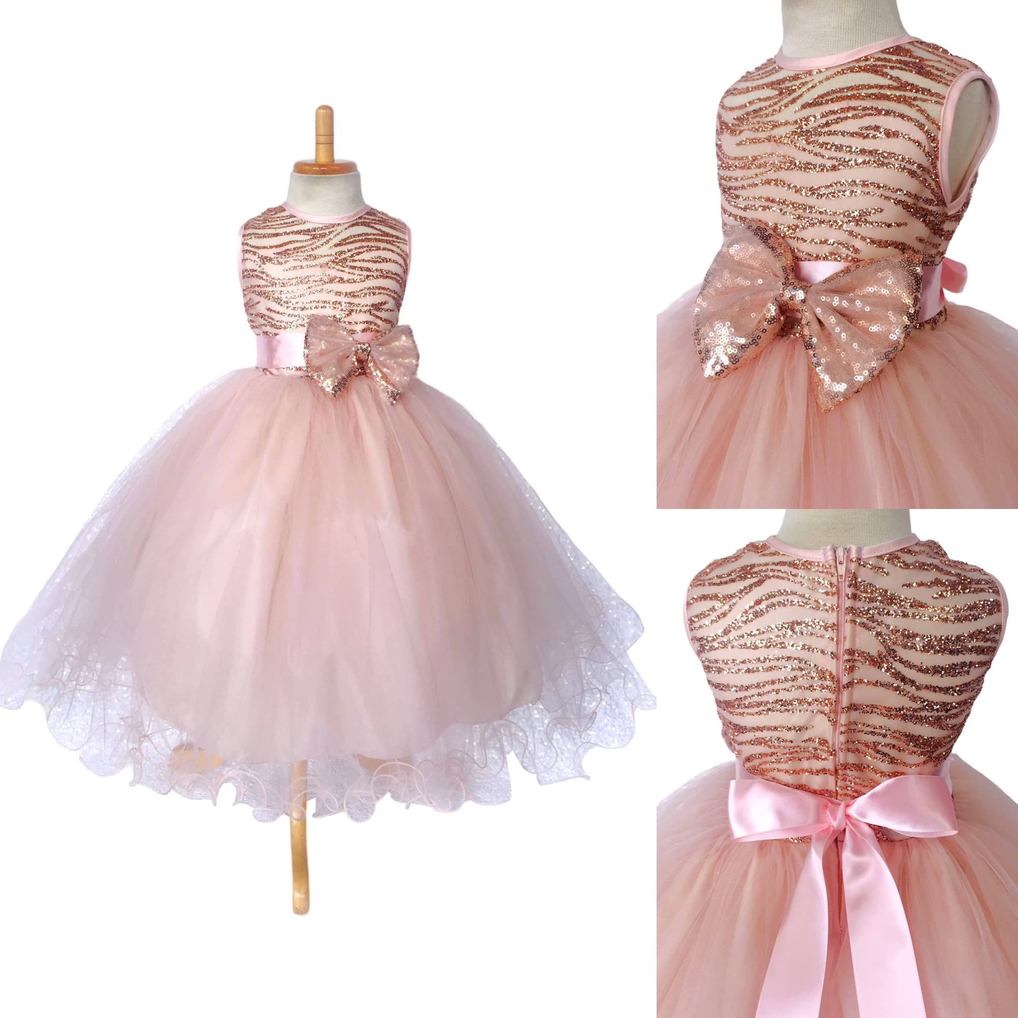 Algopix Similar Product 11 - Rose Gold Glitter Striped Mesh 2 Layer