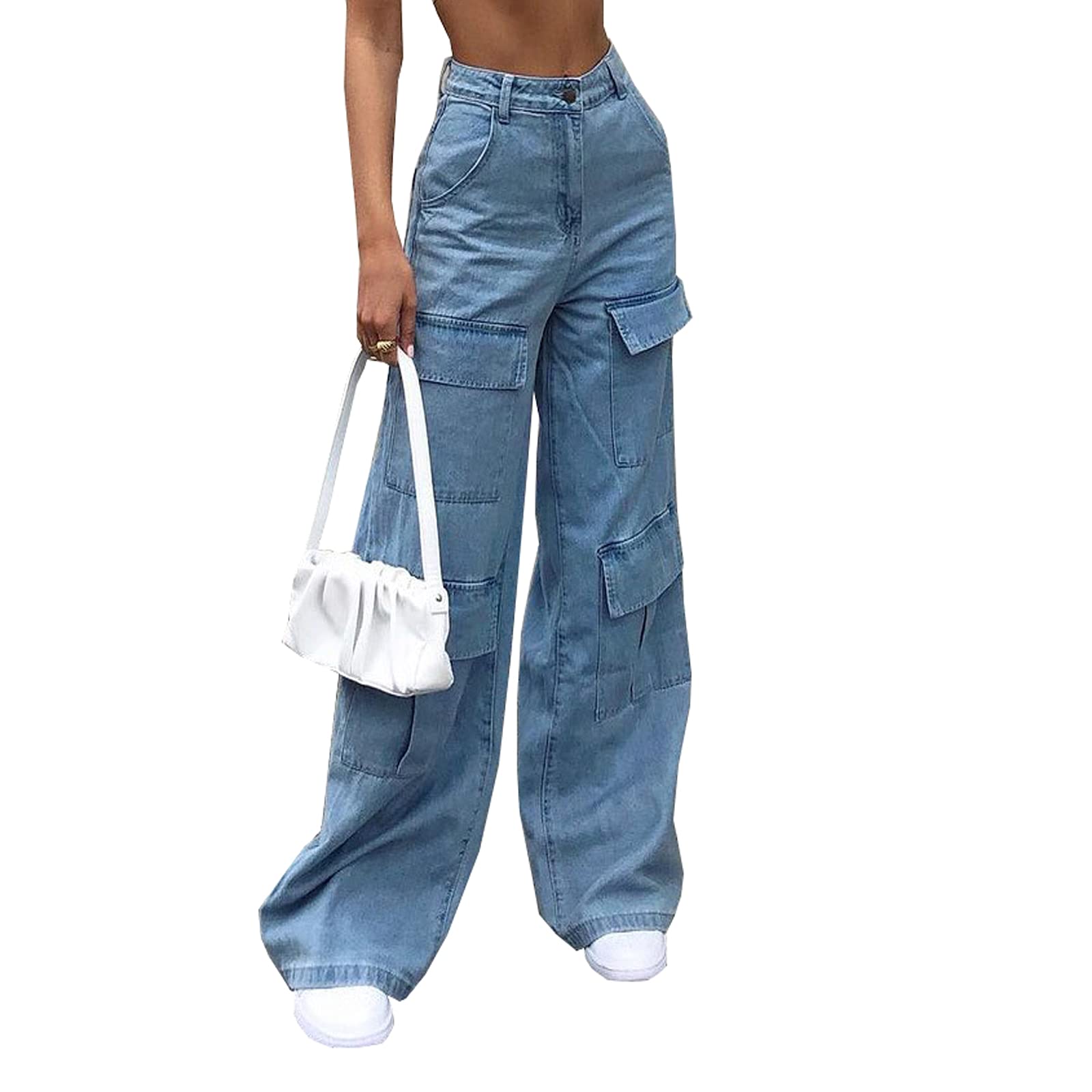 Algopix Similar Product 14 - Womens High Waist Baggy Jeans Flap