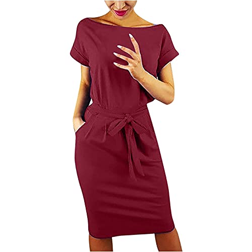 Algopix Similar Product 19 - Summer Solid Dress Basic Crewneck