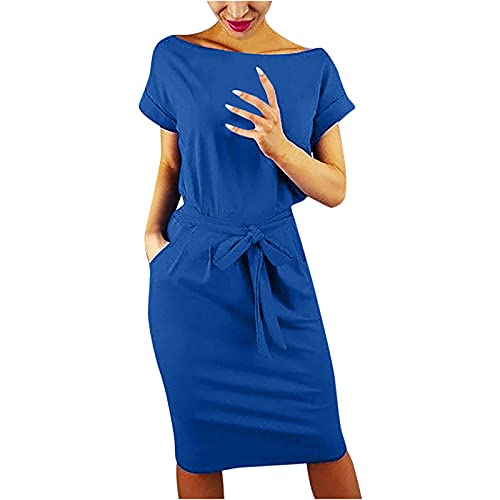 Algopix Similar Product 11 - Summer Solid Dress Basic Crewneck