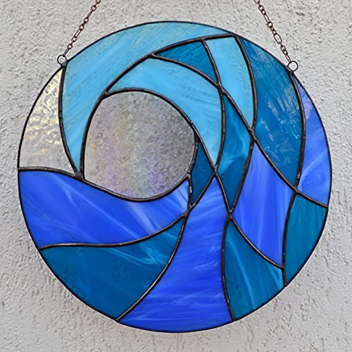 Algopix Similar Product 9 - Blue Crashing Ocean Wave Stained Glass