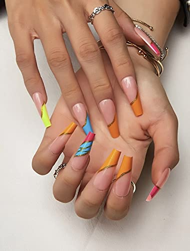 Algopix Similar Product 13 - Colorful 24pcs Faux Nail Set