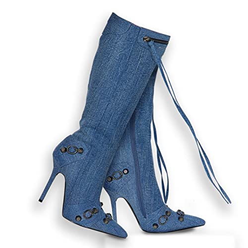 Algopix Similar Product 10 - GOSERCE Knee High Denim Boots for Women