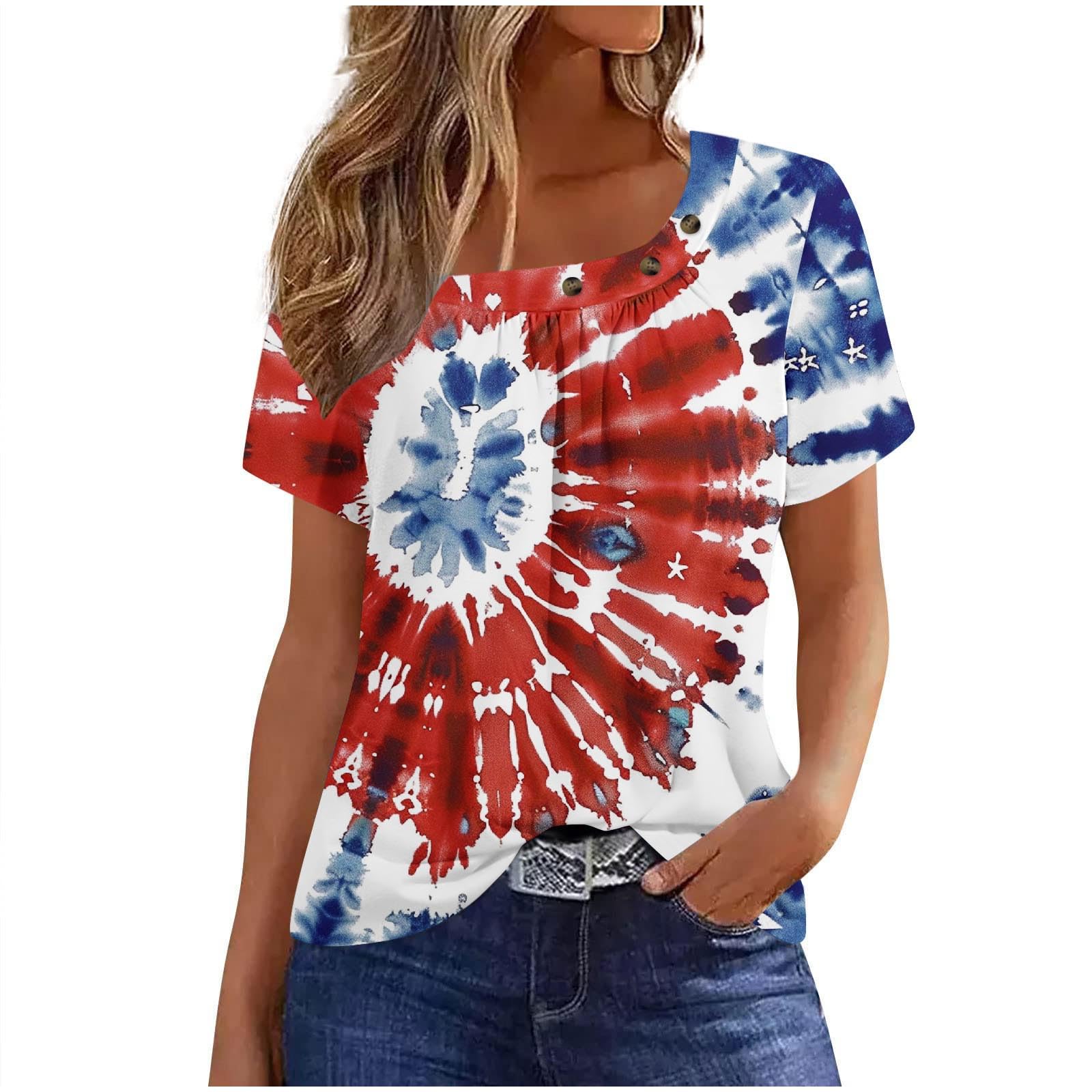 Algopix Similar Product 15 - Women Stars Stripes Print Tees Fourth