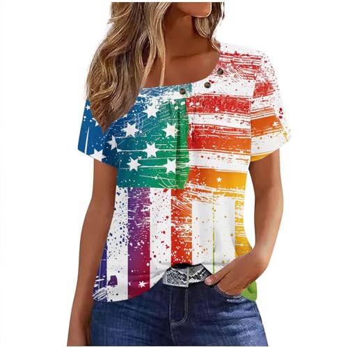 Algopix Similar Product 9 - American Flag Print Tops for Womens