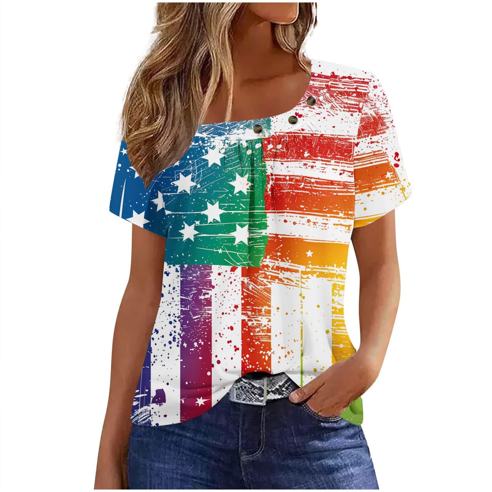 Algopix Similar Product 16 - American Flag Print Tops for Womens