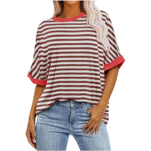 Algopix Similar Product 15 - Women Oversized Striped Short Sleeve