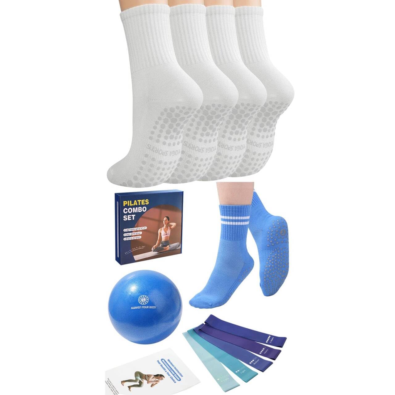 Algopix Similar Product 16 - floconssy 4 Pairs White Pilates Socks