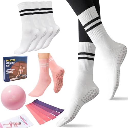 Algopix Similar Product 20 - 2 Pairs White Pilates Socks and 9 PSC